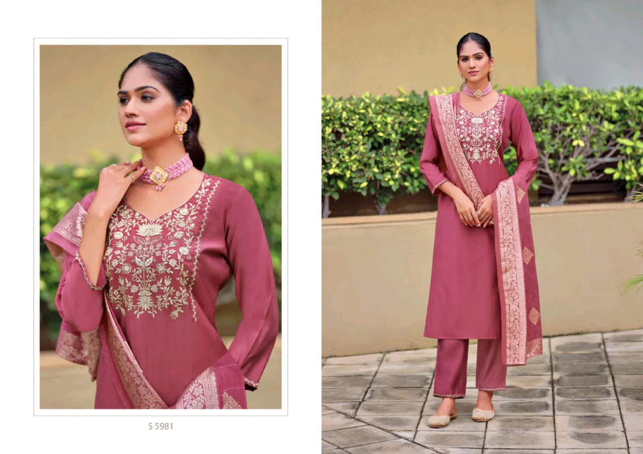 Poorva By Sbs Roman Silk Designer Kurti With Bottom Dupatta Exporters In India